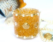 Candle Holder, Orange Gold Lantern, Tealight Holder, unique, handmade, Spring gifts for her