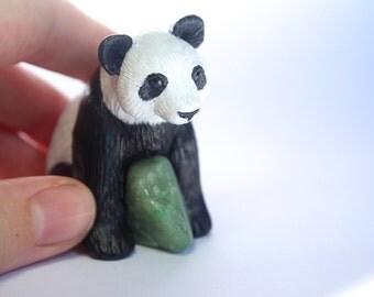 OOAK polymer clay figurine with semi precious stone - Panda