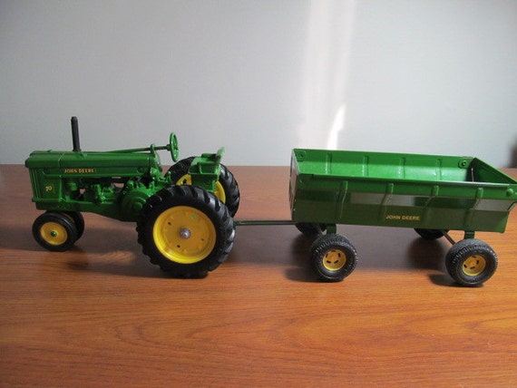 Ertl toy John Deere 70 row crop tractor and flare box wagon