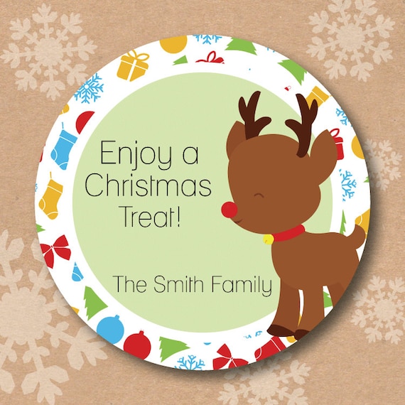 Personalized Christmas Stickers Reindeer Design Gift Tag Labels Custom ...