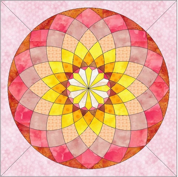 Small Dahlia Paper Piece Template Quilting Block Pattern 8x8