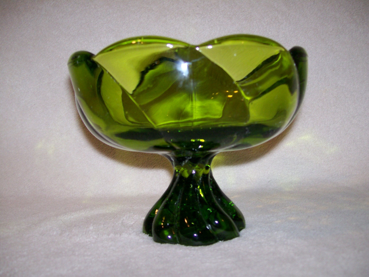 Glass candy dish Green glass Unique shape by AsItNeverWasVintage