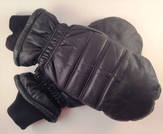 Vintage Black Leather Aris Mittens Down Filled by VintageVonRetro