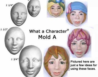 Molda - Four Feminine Face molds, Sizes 1 inch to 1 3/4 inches tall, by Maureen Carlson