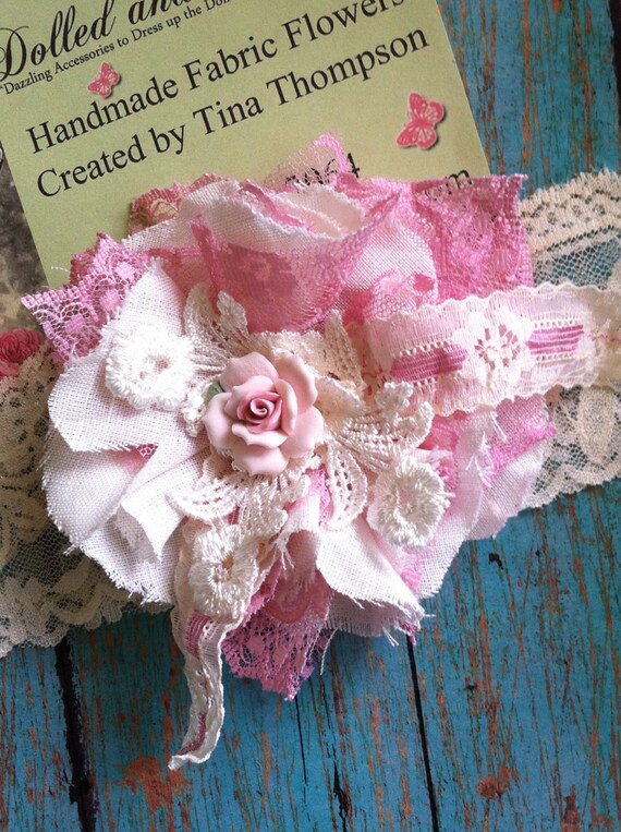 Pink, Ivory Linen & Lace/ Girls Headband/ Flower Girl Accessory/ Dress Sash Embellishment/ Womens Brooch/ Baby Headband/ Flower Hairclip