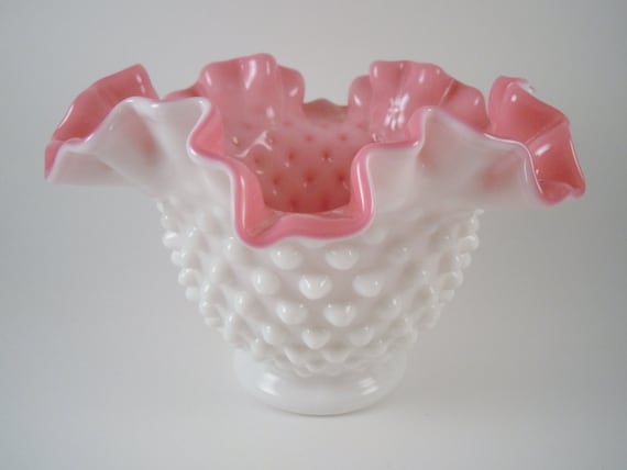 Fenton Peach Blow Hobnail Bowl 7” Cranberry Milk Pink Gorgeous