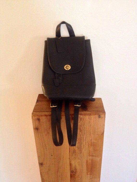 Coach Black Leather Backpack Purse with Brass by FLSunshineVintage