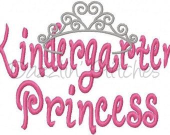 Kindergarten Princess Crown Embroidery Design Digital Instant Download 4x4, 5x7 and 6x10