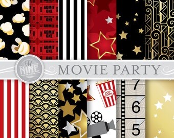 MOVIE PARTY Digital Paper: "Red & Gold" Movie Party Pattern Prints, Movie Patterns, Movie Scrapbook Print