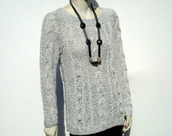 Hand Knitted Sweater-Womens Sweaters-Fashion Knit Sweater-Cotton Sweater-Knit Sweater-Gray Sweater-Cable Knit Sweater-Long Loose Sweater