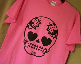 FLOWERED SUGAR SKULL Tshirt Sugar Skull Dia De Los Muertos Shirt
