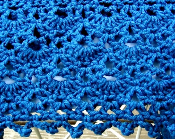 Wrap - Crocheted Wrap - Denim Blue Shawl - Peacock Blue Shawl