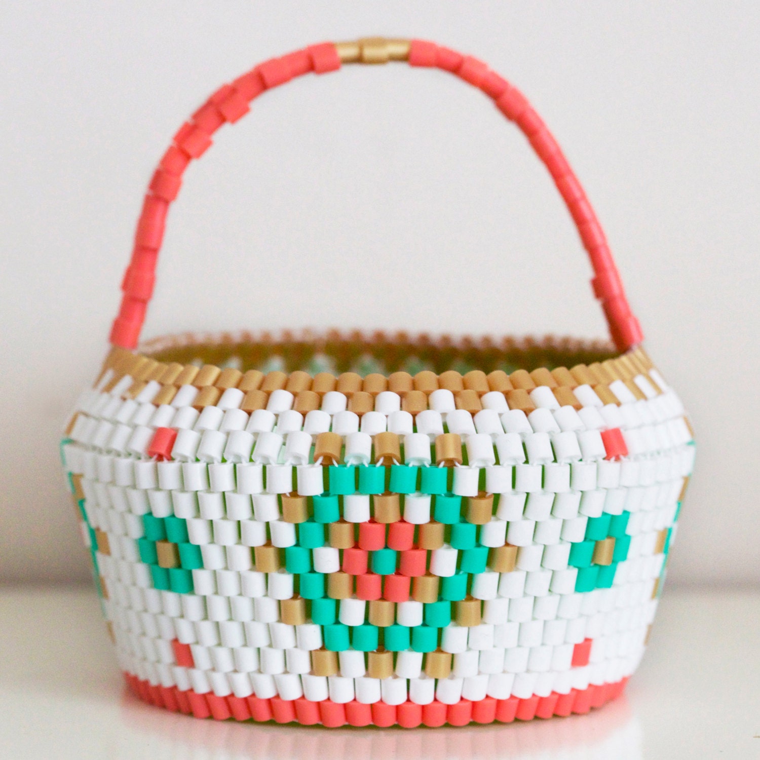 Handmade Swedish Beaded Basket // Scandinavian vintage folk