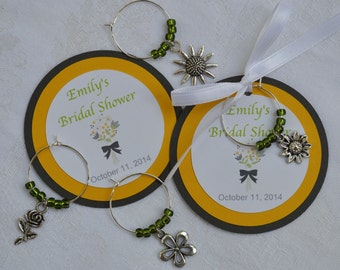 Bridal Shower Wine Charm Favor - Flower Theme - Personalized - Bachelorette Party - Wedding Favor