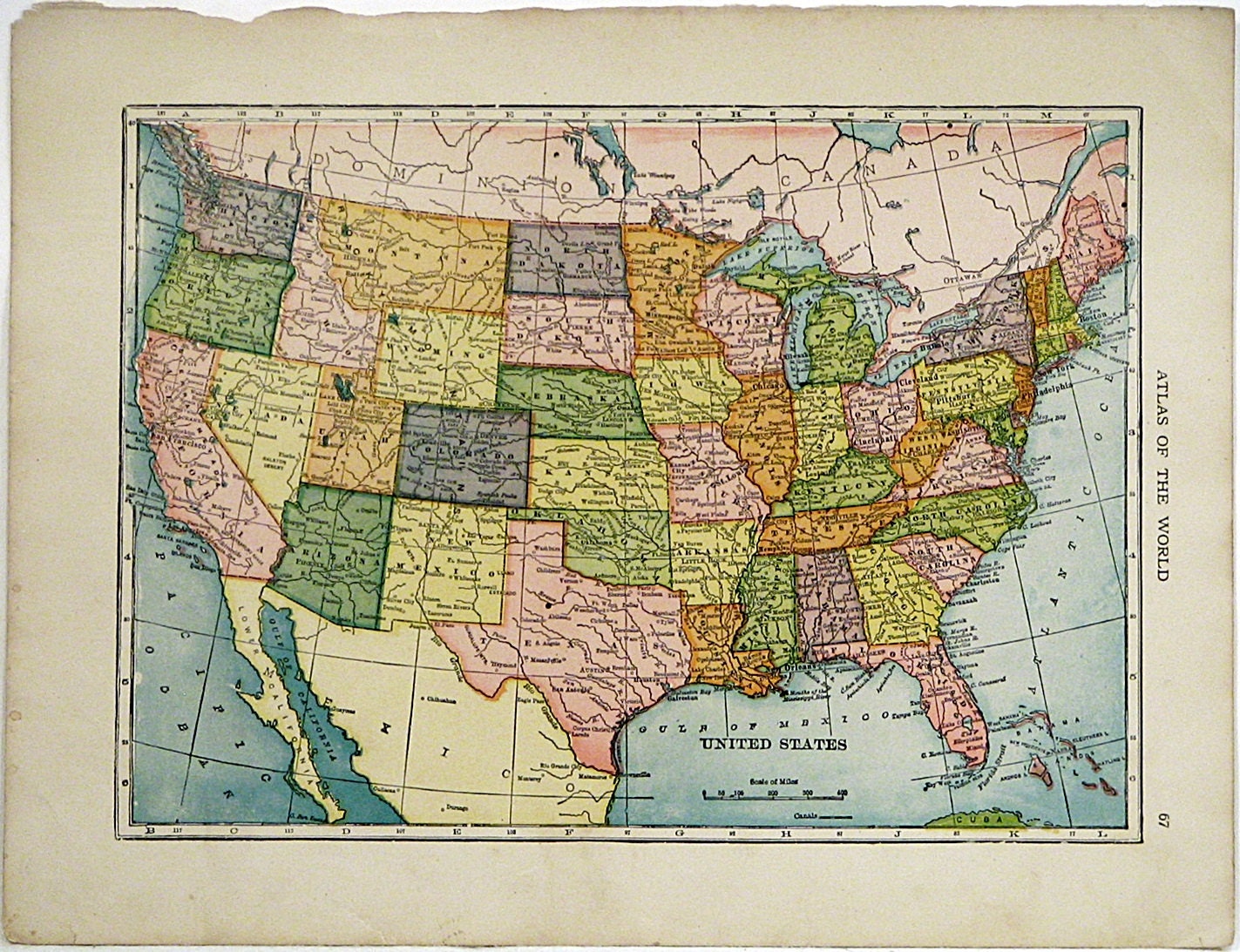 United States Atlas Map Circa 1908 Original Color Lithograph