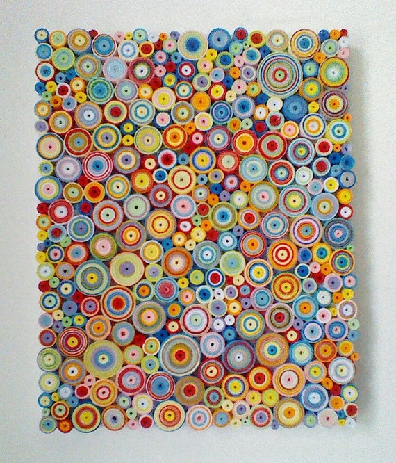 Items similar to Abstract multi coloured 'quilling' canvas on Etsy