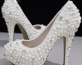 Pump wedding shoes ,wedding pearl shoes ,bridal pearl shoes custom size ...