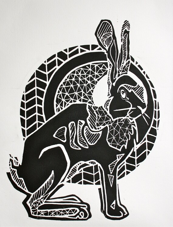 linocut print Rabbit