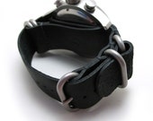 Items similar to Black Leather Watch Strap 5 Rings heavy duty 20mm 22mm