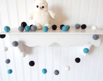 Felt Ball Garland, Garland, Boy Nursery Decor, Pom Pom Garland, Boy Bunting, Photo Prop, Playroom Decor, Modern Nursery, Aqua, Photo Prop