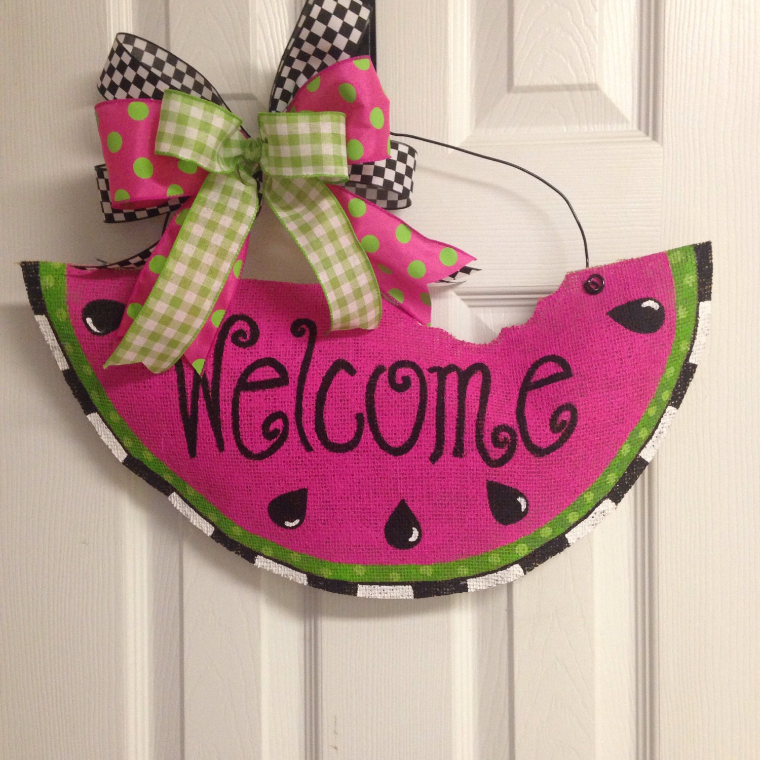 Watermelon Welcome Hand Painted Stuffed Burlap Door Hanger