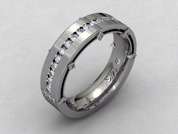 Mens Wedding Band 14kt White Gold Mens Wedding Band 5.8mm with Round ...