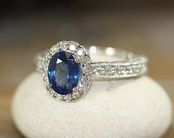 ring sapphire engagement gold natural diamond oval stone 14k halo gem metals rings sapph ire