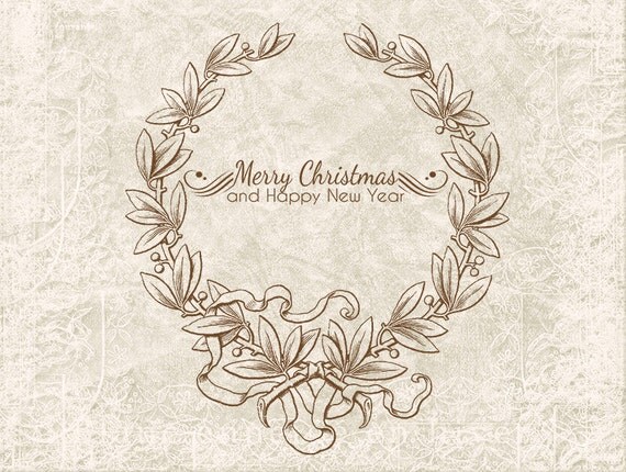 Digital Download Antique Christmas Vintage Holiday Text Word Wreath Typography - Transfer Graphic - Vintage Label INSTANT DOWNLOAD