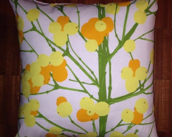 Yellow orange Lumimarja pillow case from Finnish Marimekko designer cotton fabric, 20", 50cm, Finland