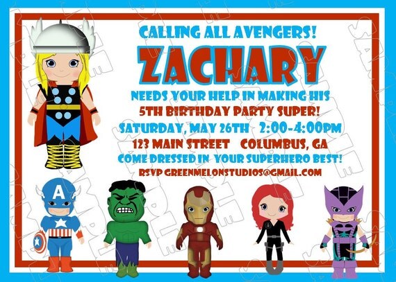 Avengers Thor inspired birthday party printable invitations UPrint customized card by greenmelonstudios Il_570xn