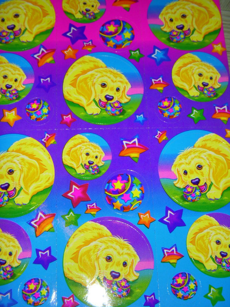LISA FRANK stickers S209 Golden Retriever dog round stickers