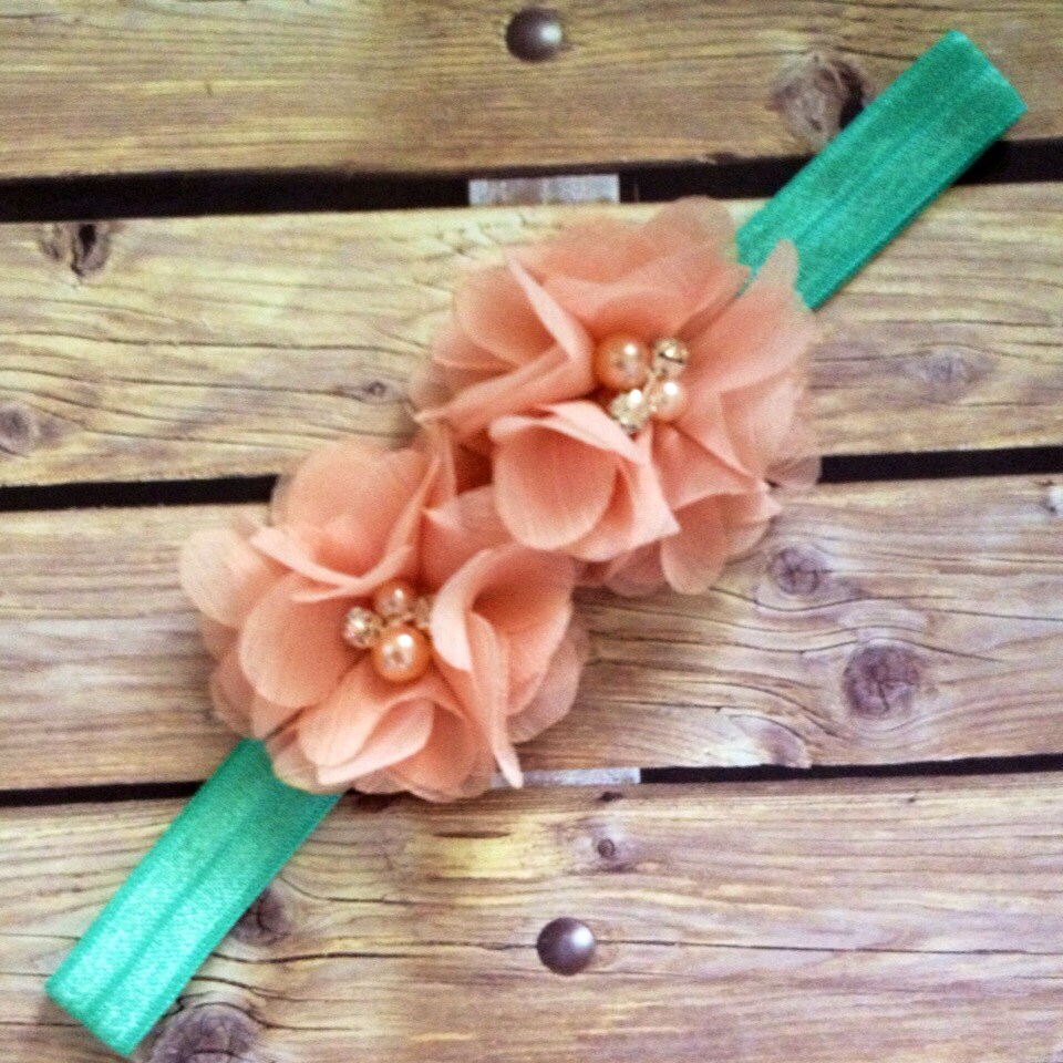 Peach headband teal headband elastic headband by Heavenandhalos