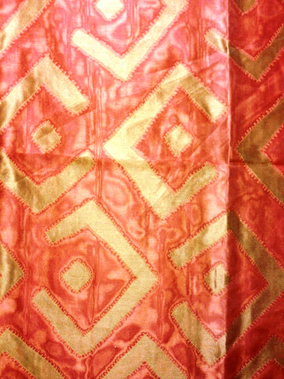 1 Vintage Scalamandre Fabric Kuba Sheer Red & Gold 100 Silk