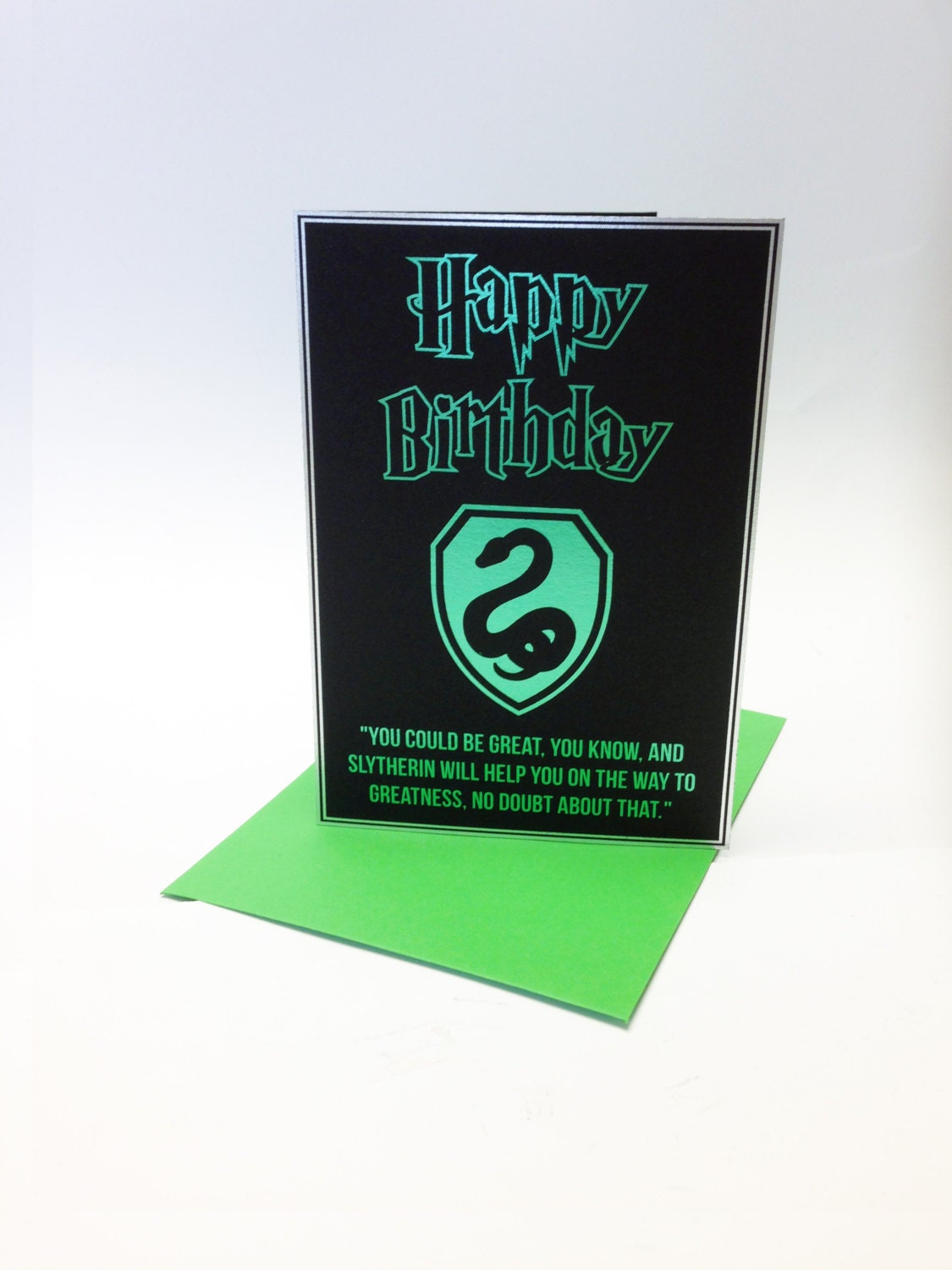 Harry Potter inspired birthday card with a stylised Slytherin