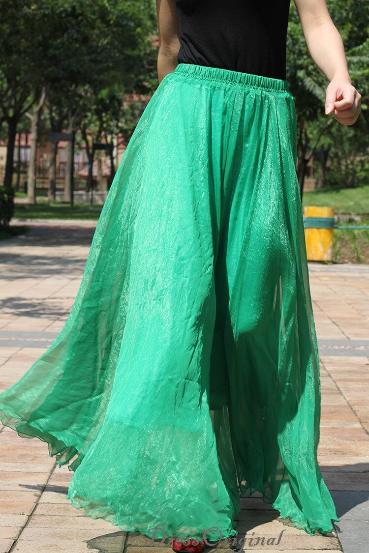 emerald green pleated maxi skirt