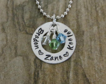 Hand Stamped Personalized Mother's Birthstone Necklace/Pendant- Handmade Jewelry - Mother, Family, Children, Birthstone Jewelry