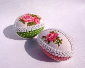 2 Easter egg with cotton and ribbon, pysanka 2 Easter egg with cotton and ribbon, pysanka