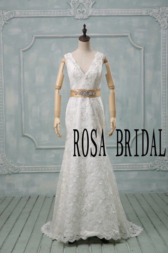 Lace Wedding Dress Ivory V Neck Ivory Bridal Dress By Rosabridal 5093