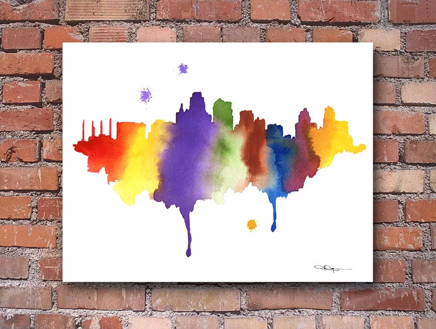 Kansas City Skyline Abstract Watercolor Missouri Art Print