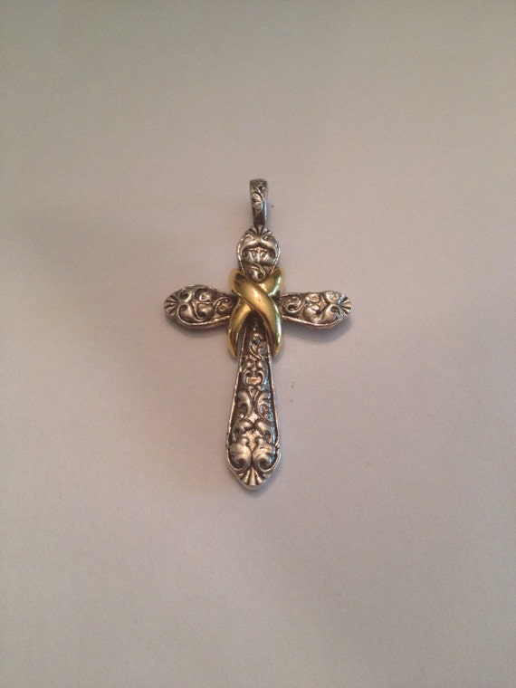 Vintage Embossed Cross Pendant Gold and by Thecheapchicboutique