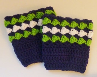 Hand Crocheted Seattle Seahawks Inspired Boot Cuffs Boot Toppers