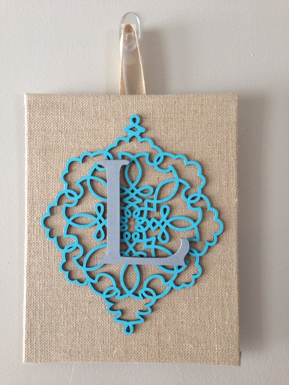 Items similar to Burlap Canvas Initial Wall Decor Customizable on Etsy