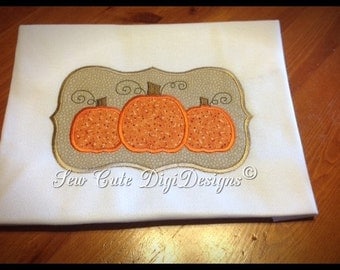 Primitive Fall Pumpkin Applique Design within a Elegant Border - Package of Four - Instant Download