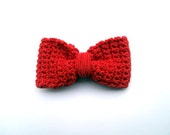 Red Hair Bow, Hand Crocheted Bow, Hair Fashion Accessories, Spring-Summer Womens Accessories