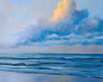 Cloud painting, coastal art print, beach wall art, blue sky art, seaside art, cloud art by Paula Prass. Available in 5x5, 6x6, 8x8 art print