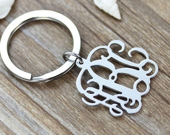 Personalized monogram keychain,silver name keychain, 3 initial nameplate,monogrammed jewelry