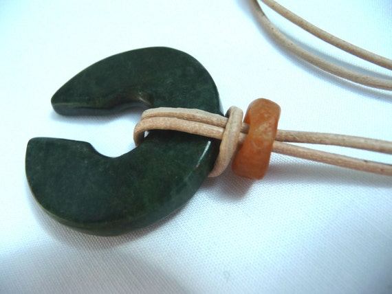 Leather Necklace with Naga Stone Ear Weight Pendant by ...