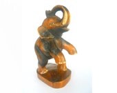 Handmade Wood Hand Carved Carving Standing Elephant Leg Up  Art Home Decor 10"x6"x4"