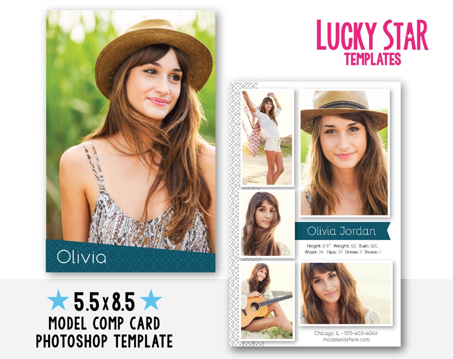 Customizable Model Comp Card Fresh Face INSTANT DOWNLOAD