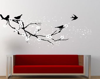 Cherry Blossom Decal, Bird with Cherry Blossom Tree Decal sticker, wall ...